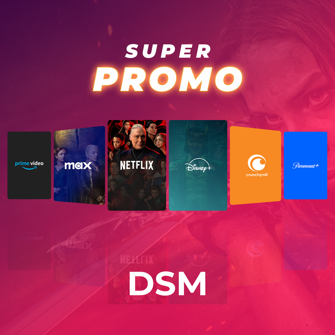 Super Promoción – Netflix, Disney+, Prime Video, HBO Max, Crunchyroll y Paramount+ (1 Mes)